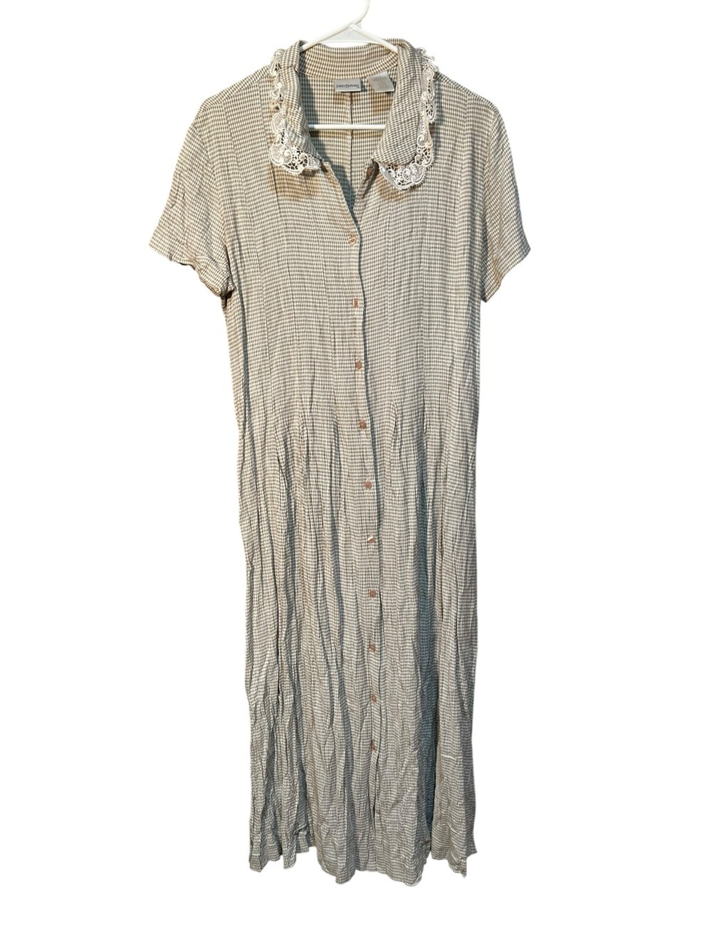 Vintage Sarah Chapman Women's Size 14 Missy Shirt Dress Missy Beige Tan White